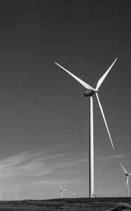 Preview wallpaper windmills, sky, field, bw