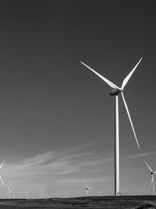 Preview wallpaper windmills, sky, field, bw