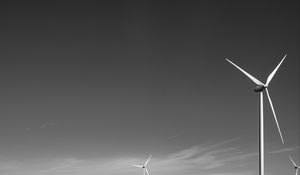 Preview wallpaper windmills, sky, field, bw