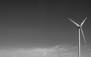 Preview wallpaper windmills, sky, field, bw