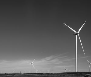 Preview wallpaper windmills, sky, field, bw