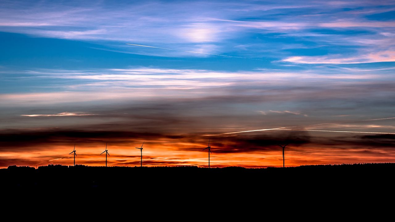 Wallpaper windmills, sunset, skyline, beautiful