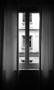 Preview wallpaper window, bw, interior, curtains, view
