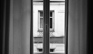 Preview wallpaper window, bw, interior, curtains, view