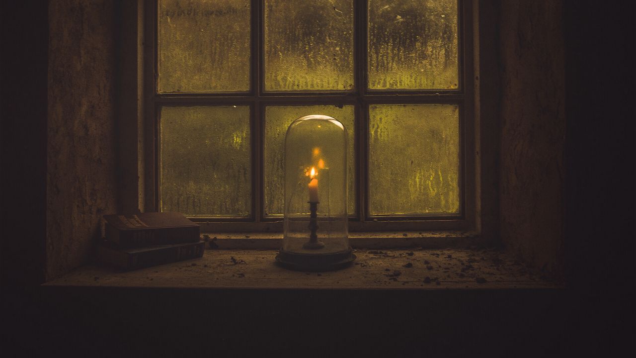 Wallpaper window, candle, dark