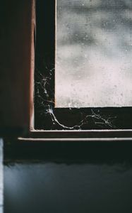 Preview wallpaper window, cobweb, macro, old, abandoned, dark