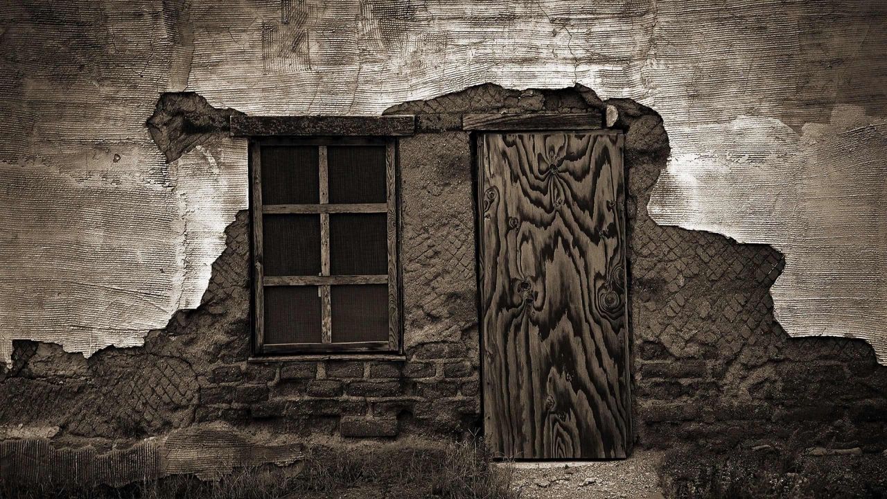 Wallpaper window, door, old, black white