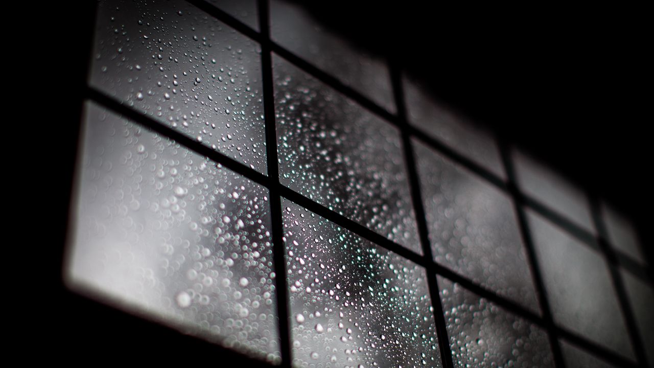 Wallpaper window, drops, macro, dark, blur