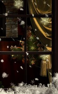 Preview wallpaper window, fireplace, candles, christmas tree, cozy, christmas