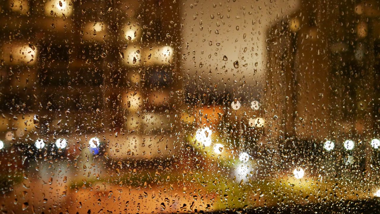 Wallpaper window, glass, rain, drops, lights, blur