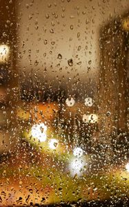 Preview wallpaper window, glass, rain, drops, lights, blur