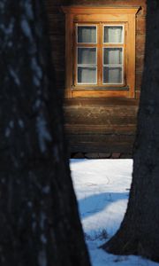 Preview wallpaper window, house, trees, snow, winter