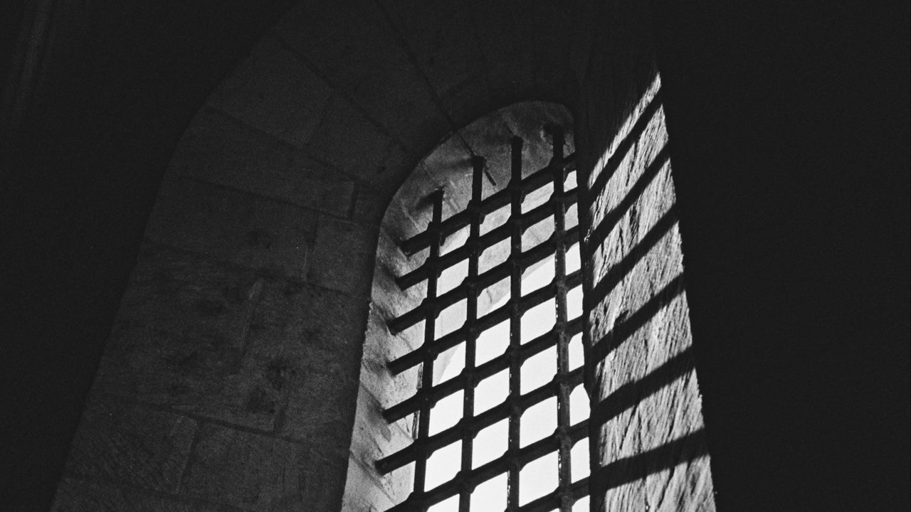 Wallpaper window, lattice, light, architecture, black and white, dark