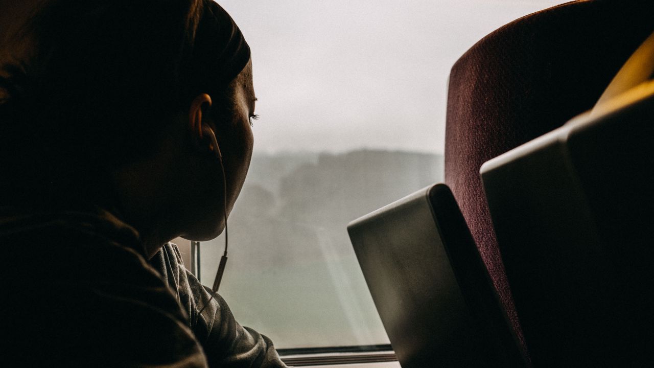 Wallpaper window, loneliness, headphones, travel