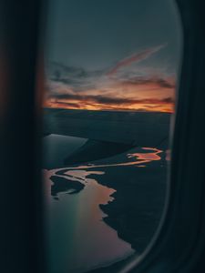 Preview wallpaper window, plane, wing, sunset, view