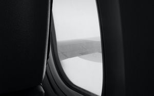 Preview wallpaper window, porthole, wing, view, darkness, black and white