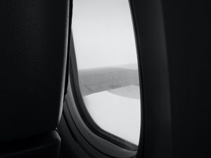 Preview wallpaper window, porthole, wing, view, darkness, black and white