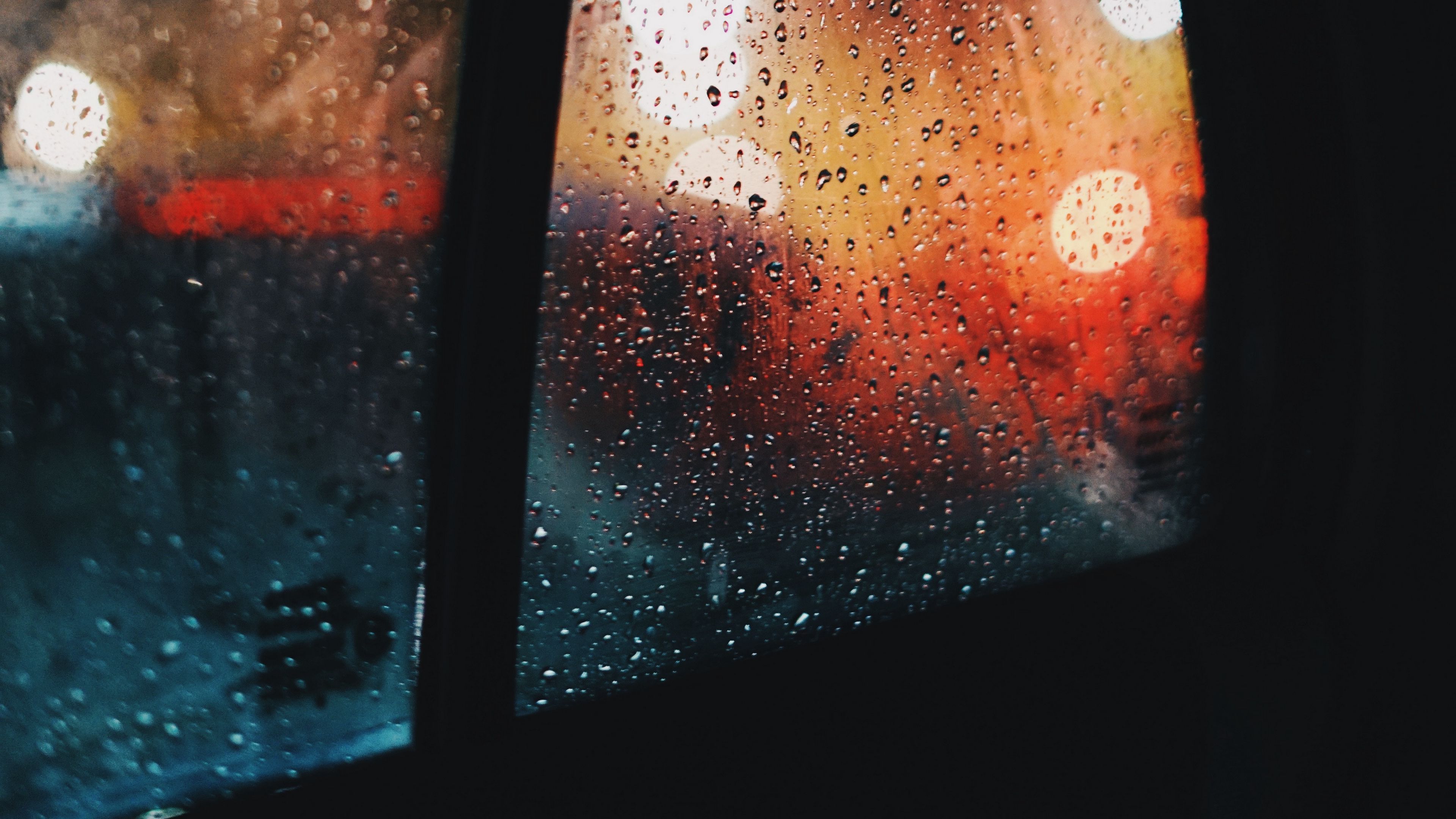 Download wallpaper 3840x2160 window, rain, drops, car, glass, glare 4k uhd  16:9 hd background