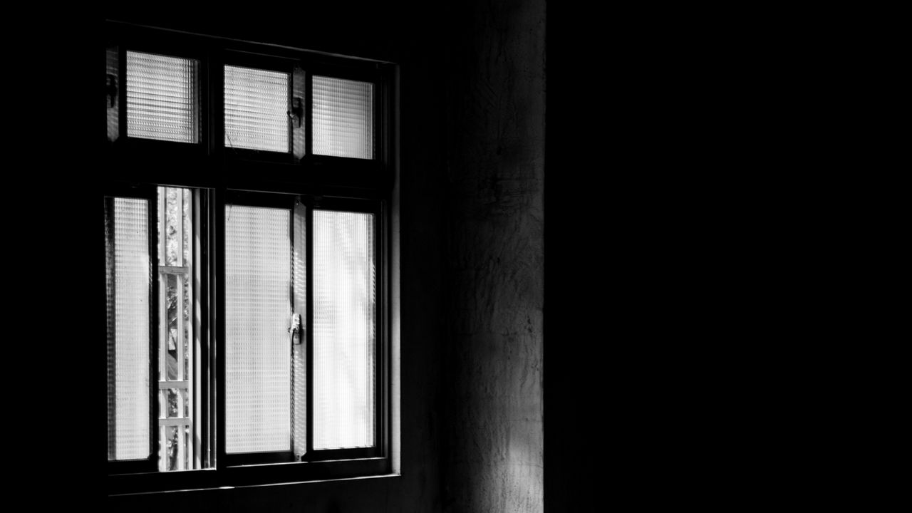 Wallpaper window, room, dark, bw