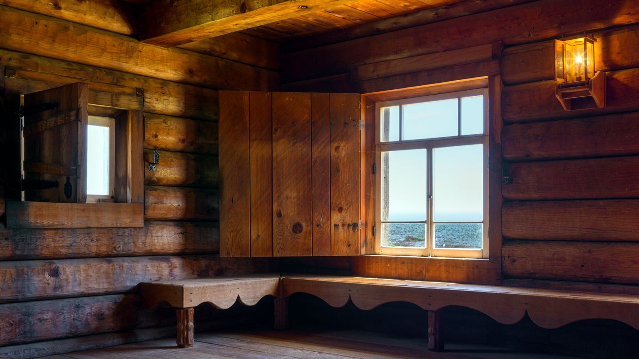 Wallpaper window, shutter, view, sea, wooden