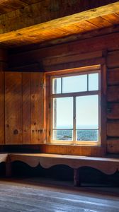 Preview wallpaper window, shutter, view, sea, wooden