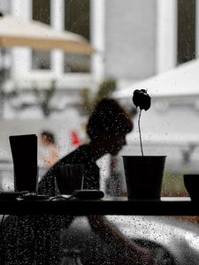 Preview wallpaper window, silhouette, dark, wet, rain