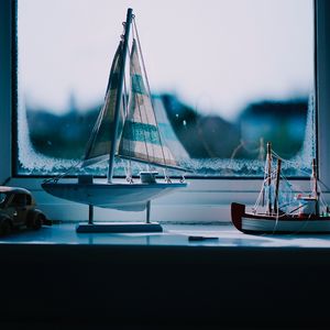 Preview wallpaper window sill, boat, window, figurines