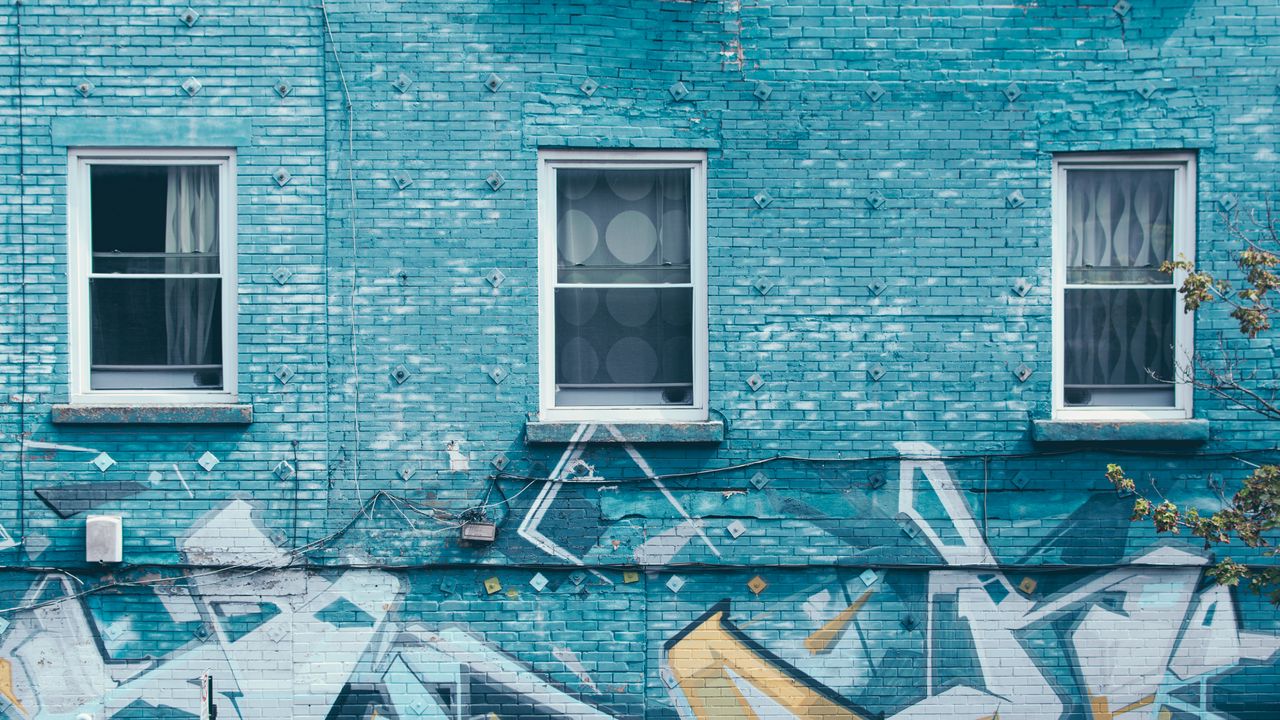 Wallpaper windows, building, graffiti, facade, wall