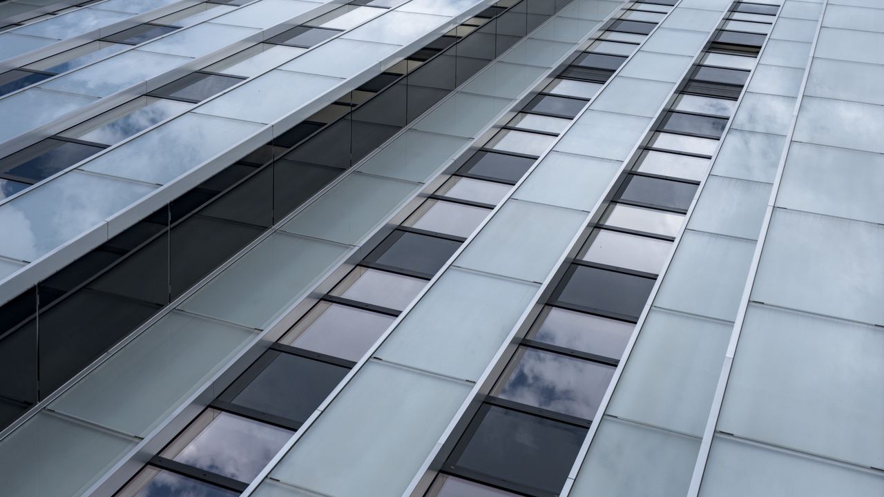 Wallpaper windows, facade, architecture, building, reflection, clouds