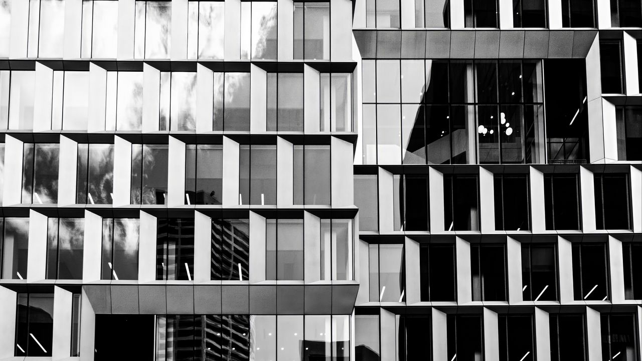 Wallpaper windows, glass, facade, building, black and white