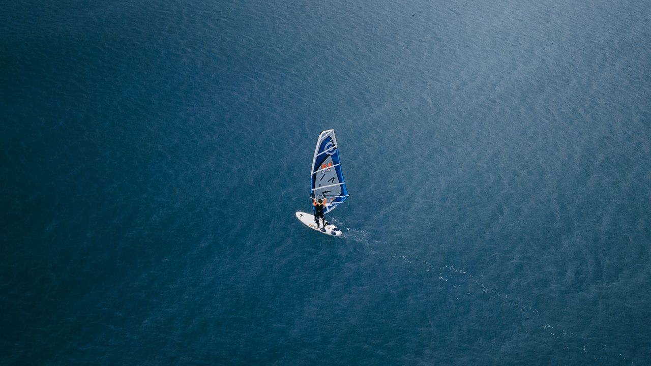 Wallpaper windsurfing, surfer, water, aerial view