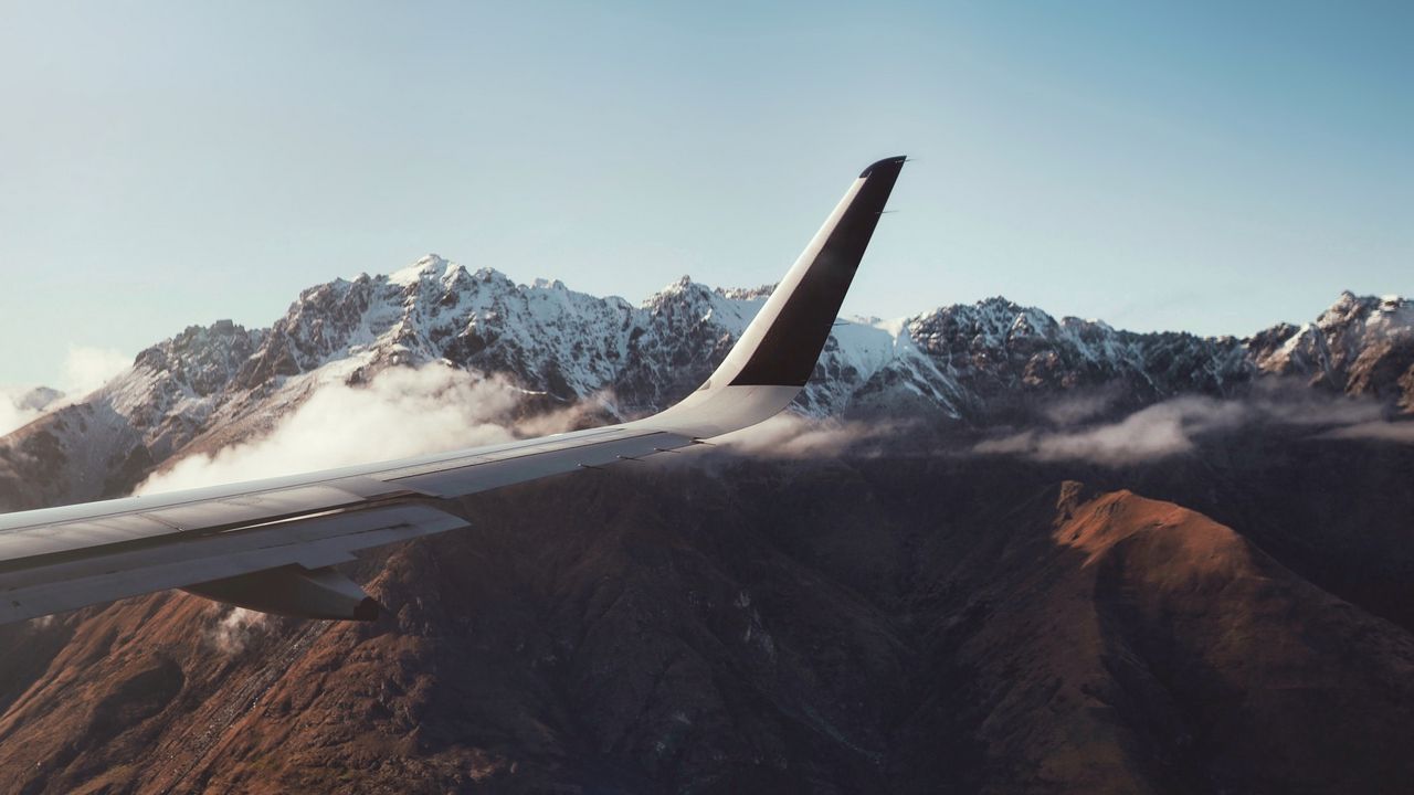 Wallpaper wing, plane, mountains, view, height