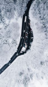 Preview wallpaper winter, aerial view, forest, road