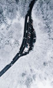 Preview wallpaper winter, aerial view, forest, road