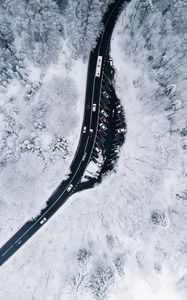 Preview wallpaper winter, aerial view, forest, road
