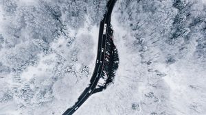 Preview wallpaper winter, aerial view, forest, road