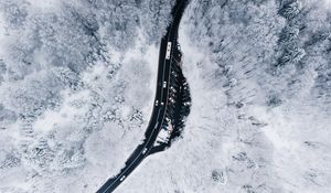 Preview wallpaper winter, aerial view, forest, road