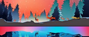 Preview wallpaper winter, animals, art, vector, forest, reflection