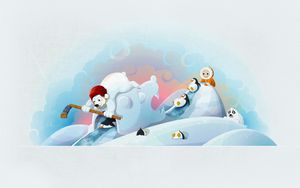 Preview wallpaper winter, bears, hockey, hockey stick, baby, penguin, fun, seal