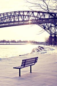 Preview wallpaper winter, bridges, beach, light, bench