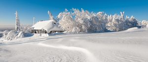 Preview wallpaper winter, building, snow, trees, drifts