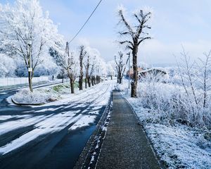 Preview wallpaper winter, city, road, street, snow