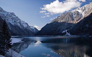 Preview wallpaper winter, cold, mountain, shadow, lake, landscape