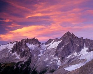 Preview wallpaper winter, evening, mountains, edge, tops, sky