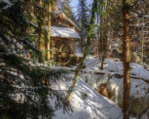 Preview wallpaper winter, forest, river, mill, landscape