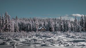 Preview wallpaper winter, house, snow, trees, horizon, sky