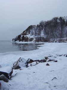 Preview wallpaper winter, lake, rocks, landscape