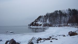 Preview wallpaper winter, lake, rocks, landscape