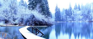 Preview wallpaper winter, landscape, pier, lake, spruces, trees