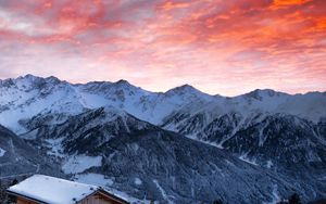 Preview wallpaper winter, mountains, dawn, structure, snow